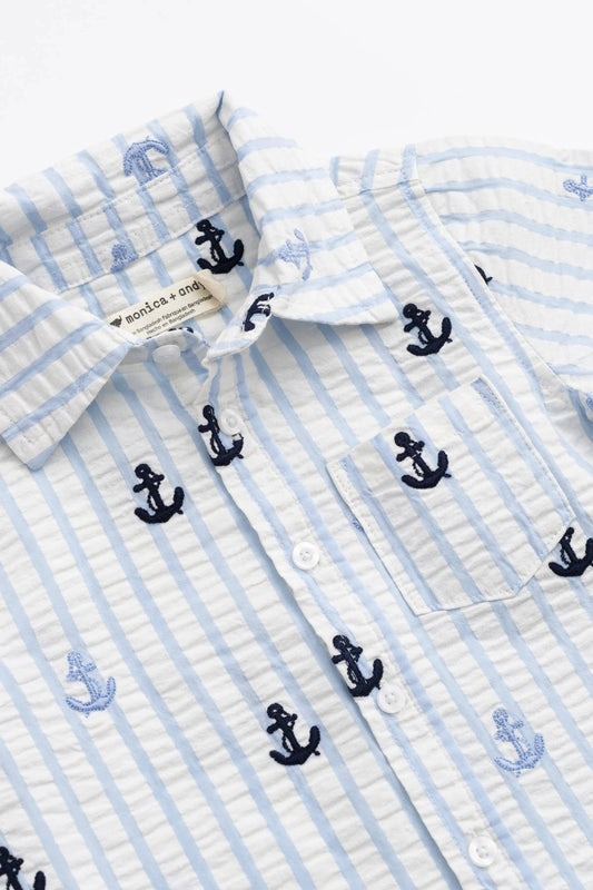 Kids Short Sleeve Oxford Shirt | Nautical Anchors