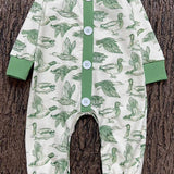 Green Duck printed baby romper with snaps