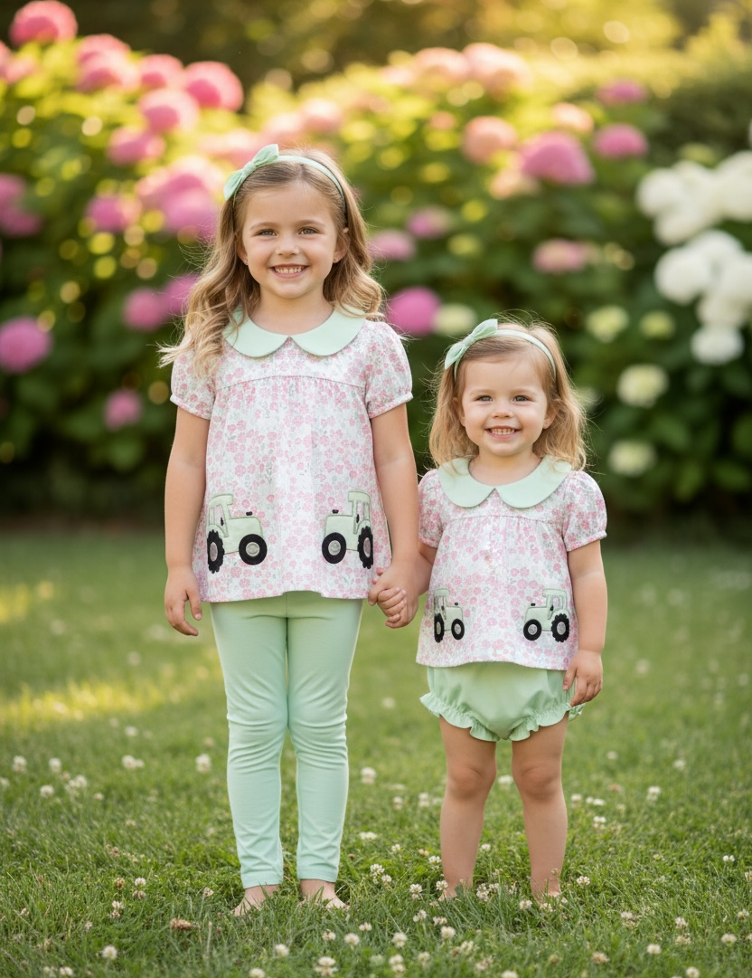 Tractor applique tunic & dusty green leggings
