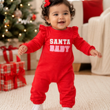 Santa Baby Red/Pink / Organic Long Sleeve Ruffle Jumpsuit