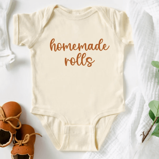 Homemade Rolls Gerber Onesie- Natural SS - Evvie Bean's Baby Boutique