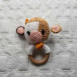 Hand Crochet White & Brown Highland Cow Rattle