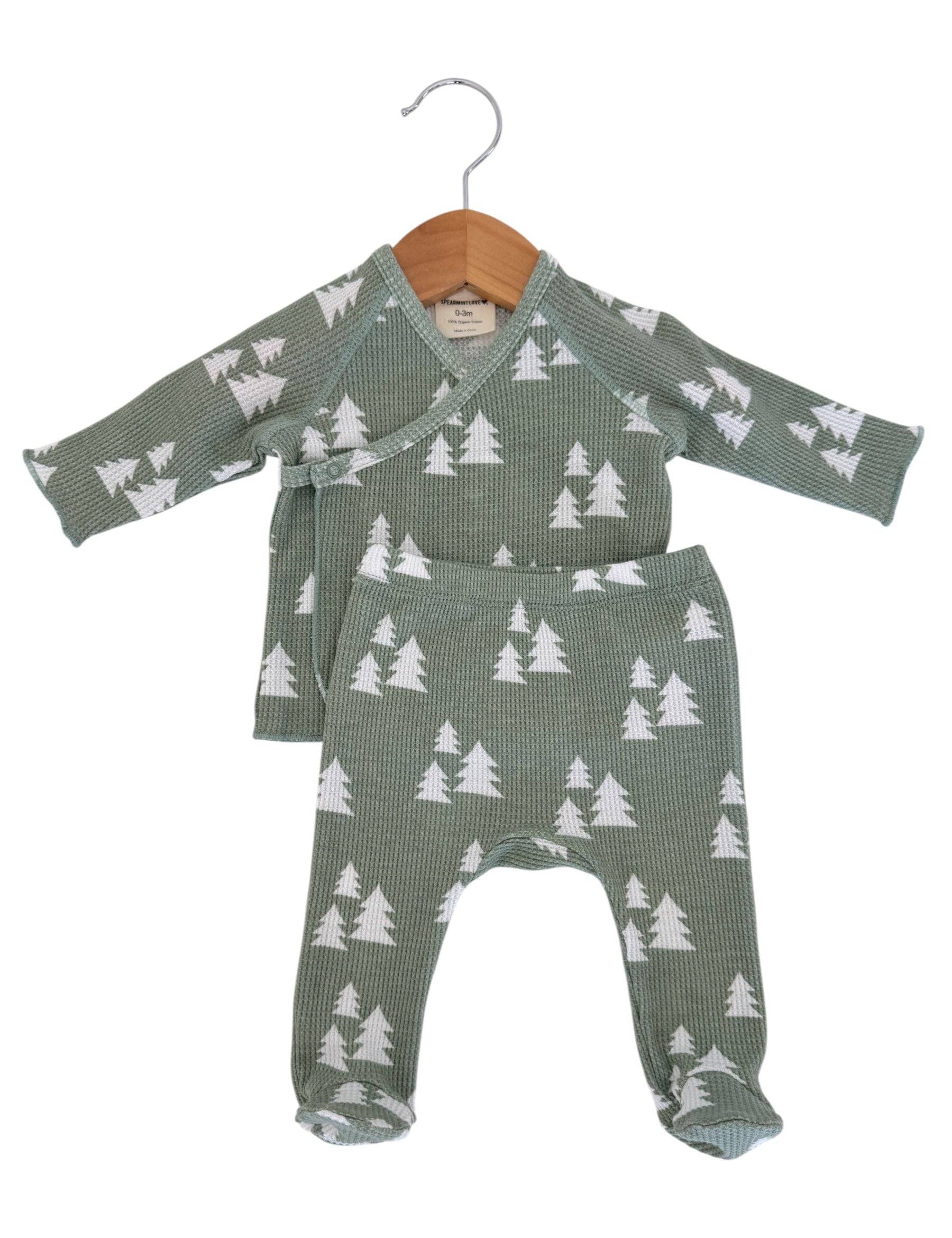 Organic Waffle Kimono & Pant Set, Alpine Trees