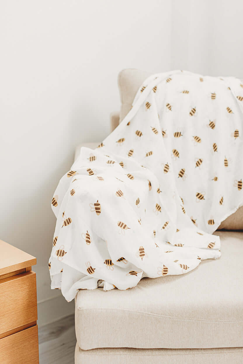 Muslin Swaddle - Busy Bee - Evvie Bean's Baby Boutique