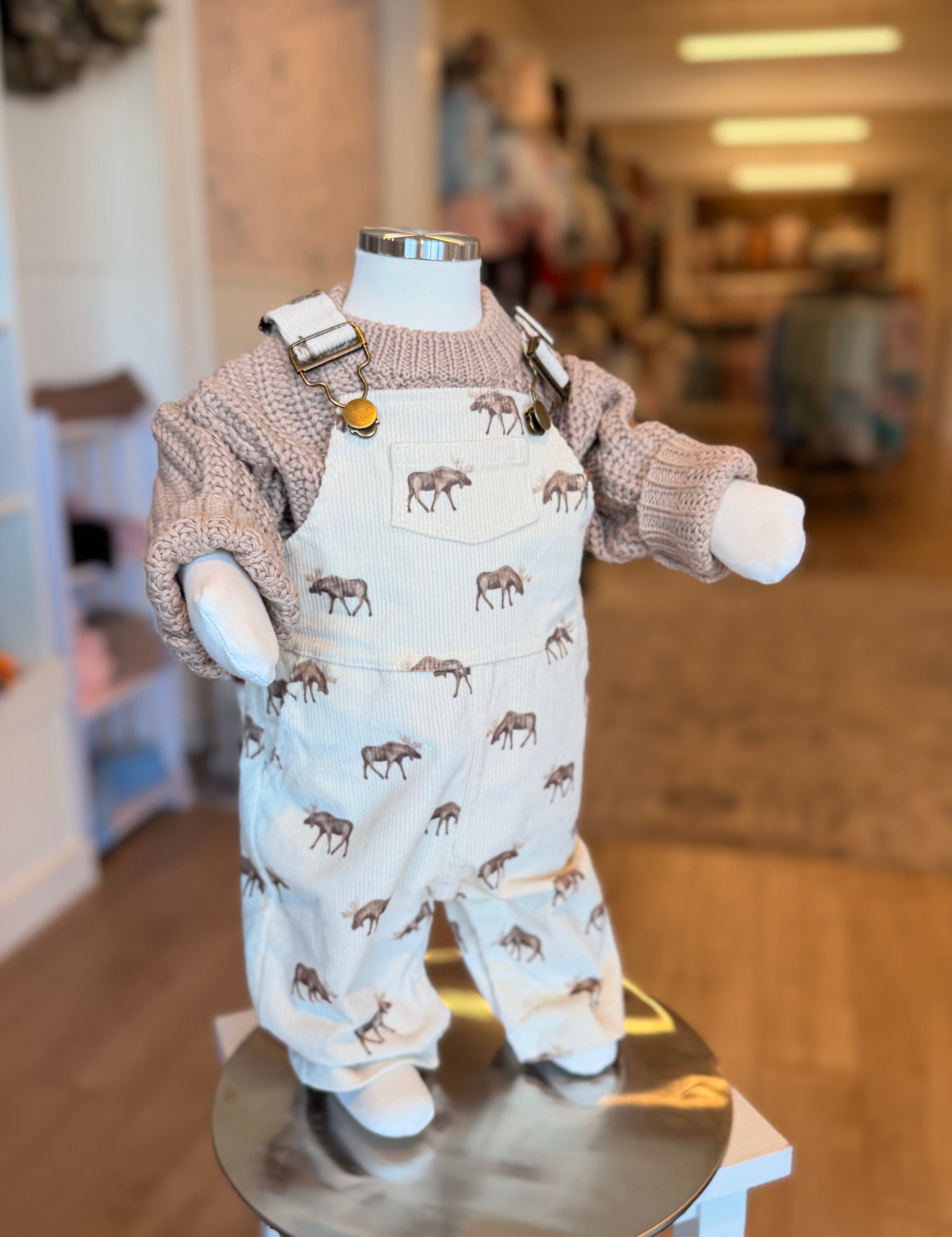 Watercolor Moose Corduroy Overalls