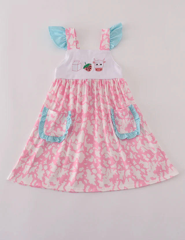 Strawberry Milk Cow Ruffle Dress