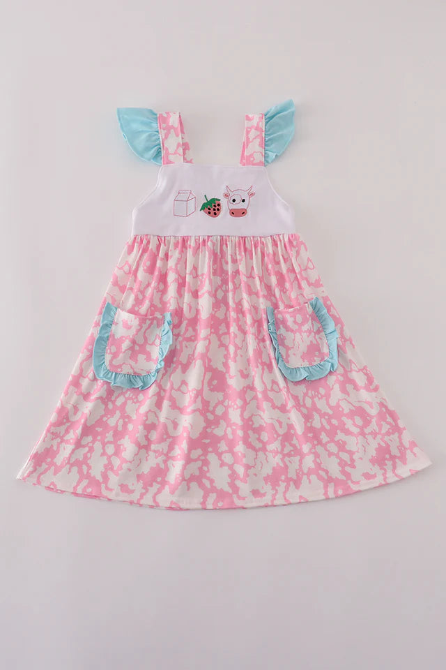 Strawberry Milk Cow Ruffle Dress