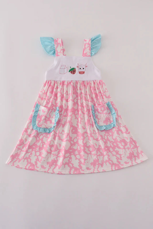 Strawberry Milk Cow Ruffle Dress
