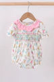 Pink Bunny Smocked Ruffle Bubble - 3 Months