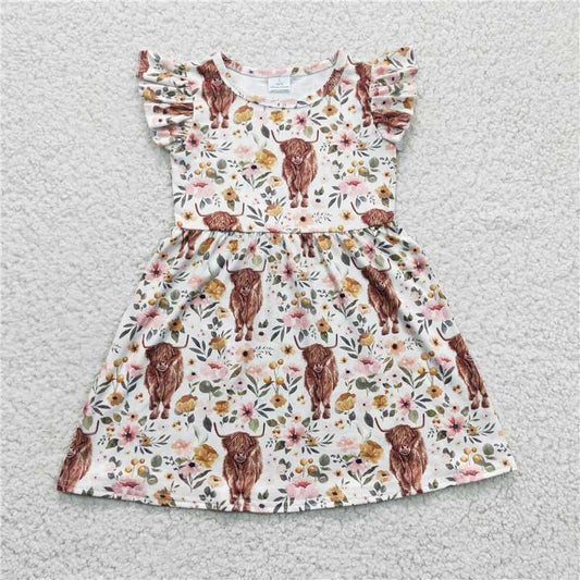 Floral Cow Ruffle Toddler Dress