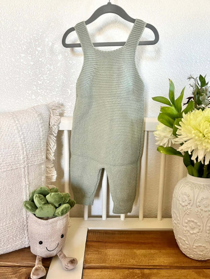 Heart- Knit Sage Overalls - Evvie Bean's Baby Boutique