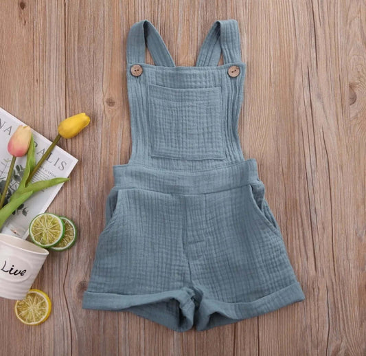 Dusty Blue Muslin Overalls