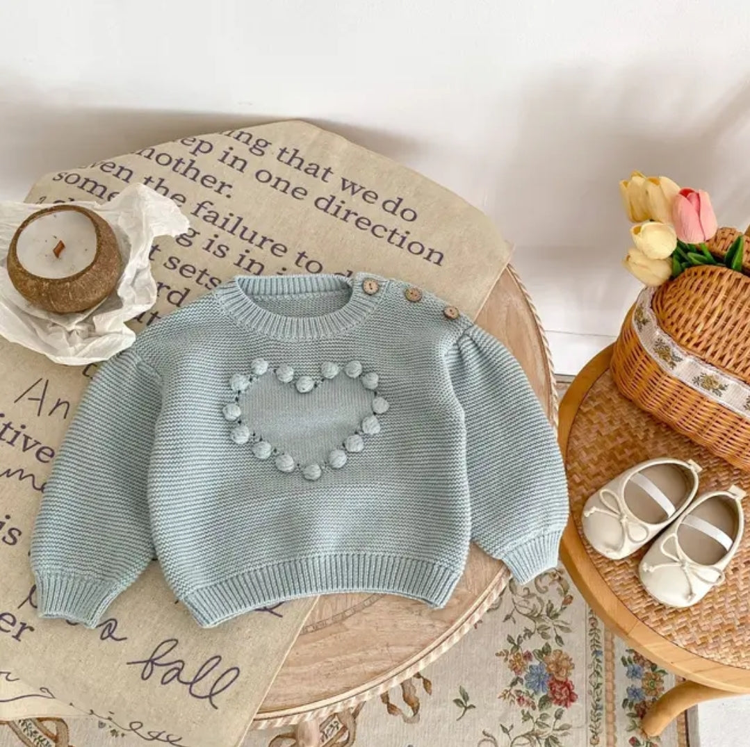 Dusty Blue Heart Knit Sweater