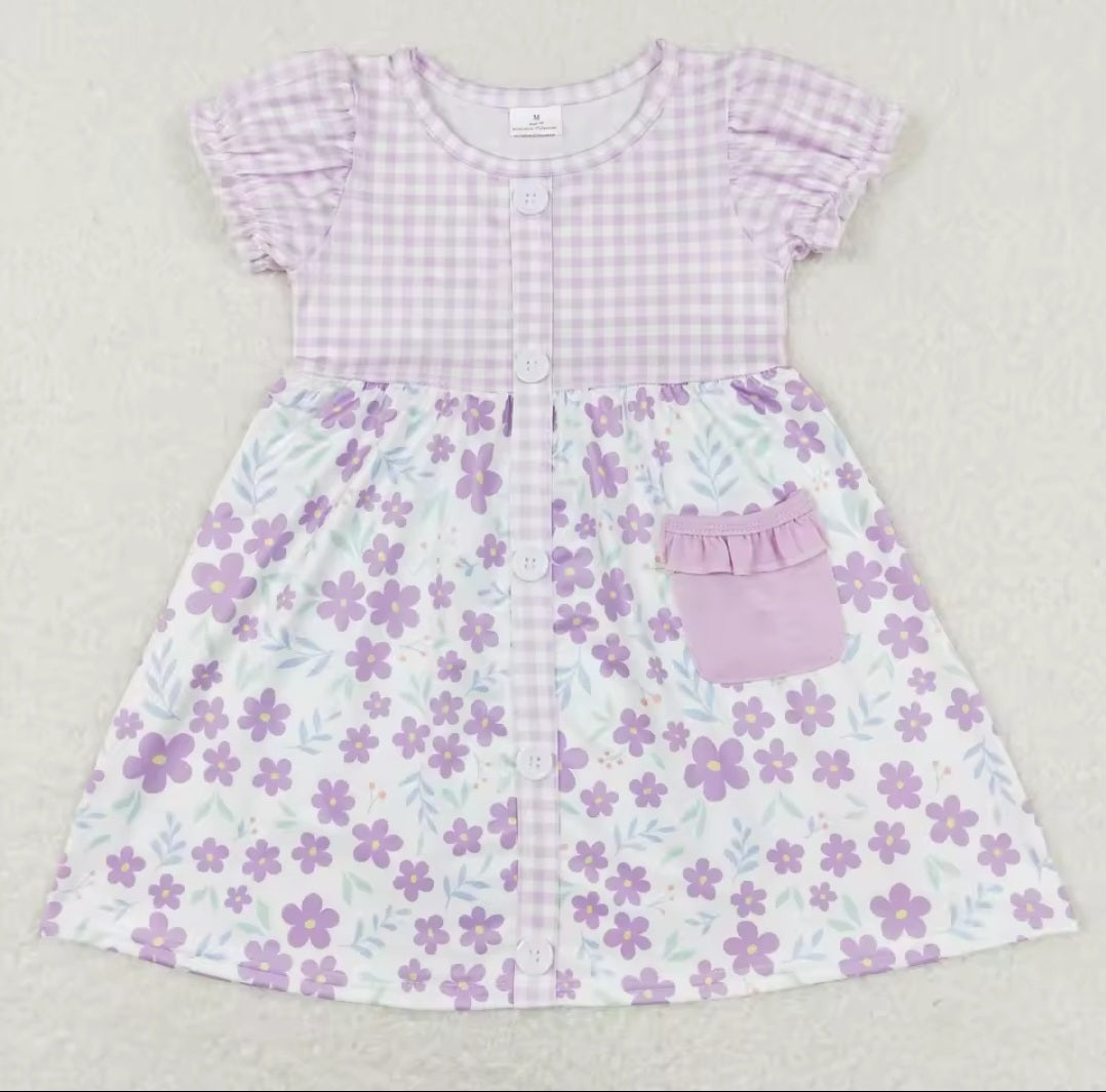 Lavendar Gingham Floral Dress