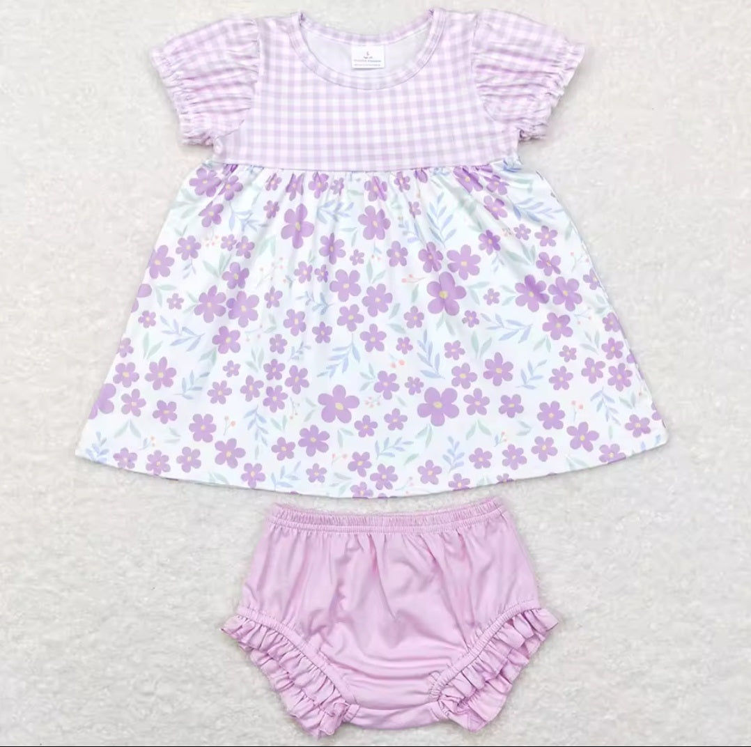 Lavender Gingham Floral 2 pc Set