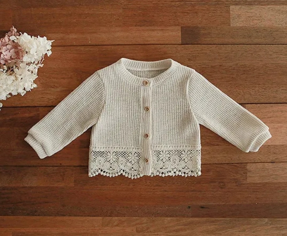 Waffle-Knit Lace Trim Cardigan