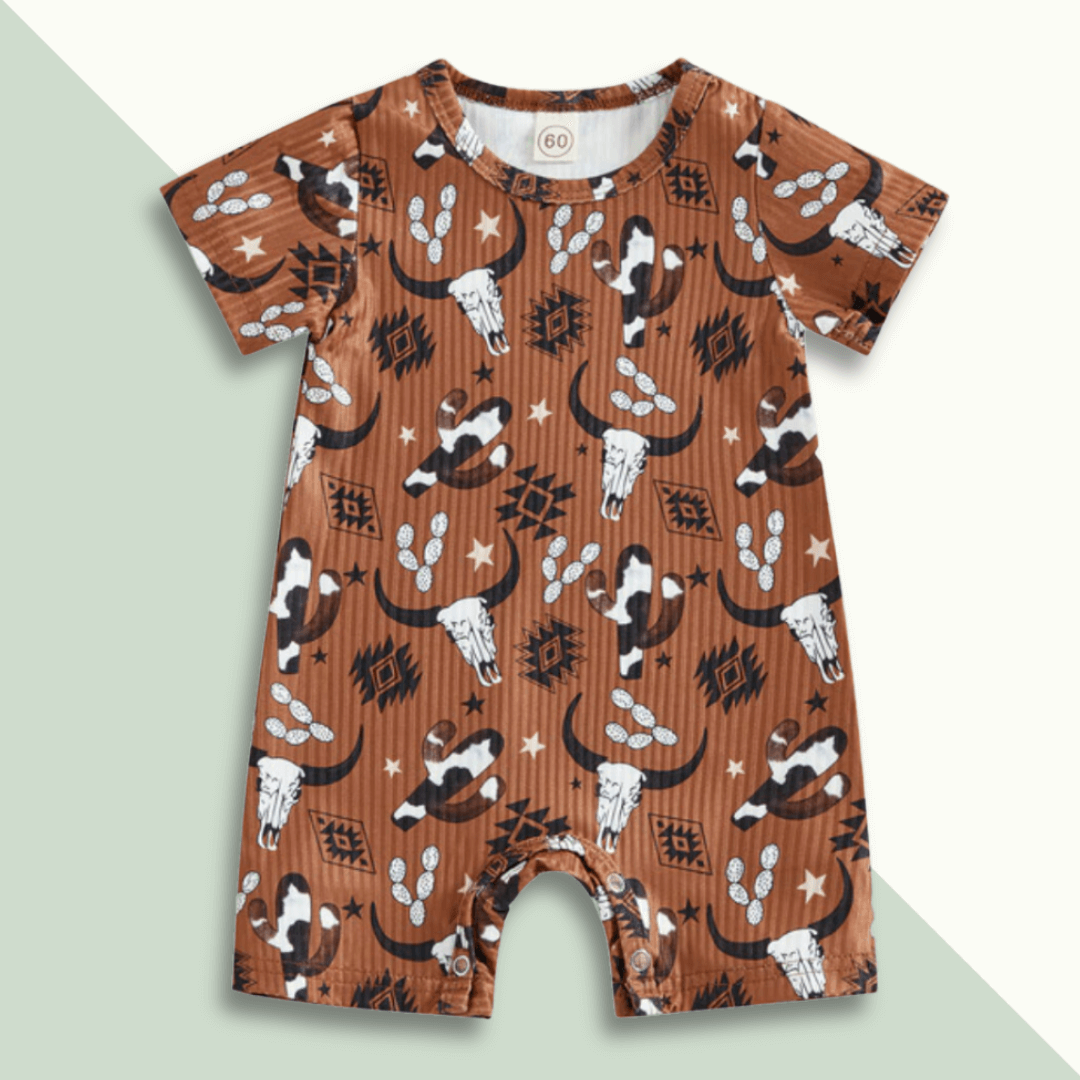 Southwestern Cattle and Cactus Ribbed Romper - Evvie Bean's Baby Boutique