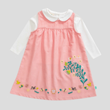 Full Sleeve Peter Pan Pinafore Dress for Toddler Girls - Pink