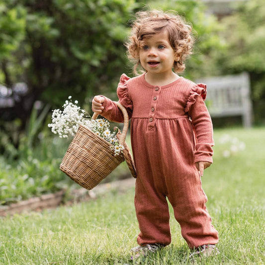 Rust Dottie Ruffle Infant Jumpsuit