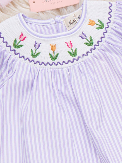 Tulip Smocked Striped Bloomers Outfit