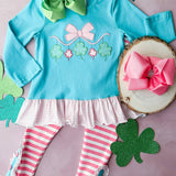 Embroidered Clovers with Striped Leggings Set