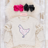 Patchwork Floral Chicken Ruffle Sweater