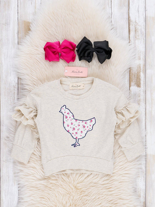 Patchwork Floral Chicken Ruffle Sweater
