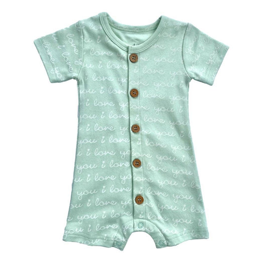 Organic Cotton Short Sleeve Romper - I LOVE YOU Green
