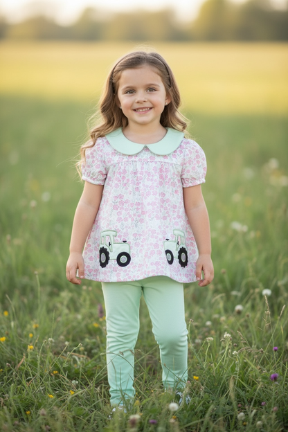 Tractor applique tunic & dusty green leggings