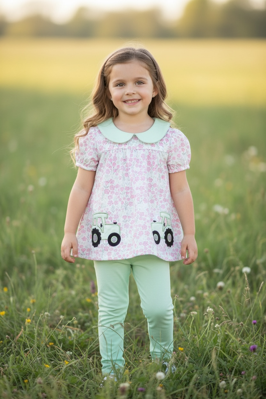 Tractor applique tunic & dusty green leggings