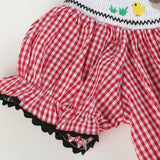 Red Gingham Barn Animals Smocked Bishop Dress