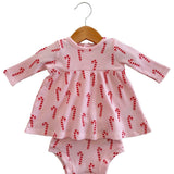 Organic Waffle Simple Dress & Bloomer, Pink Candy Cane