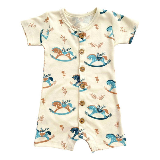 Organic Cotton Short Sleeve Romper - Rocking Horse