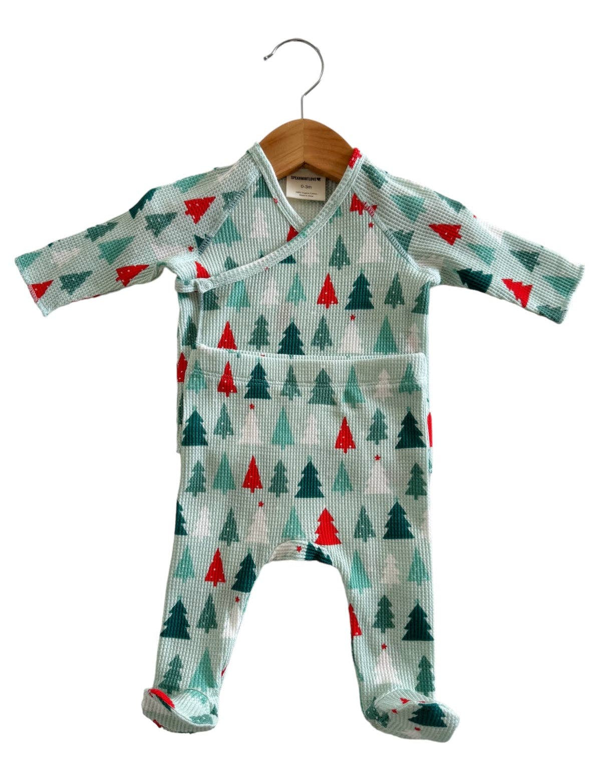 Organic Waffle Kimono & Pant Set, Festive Firs