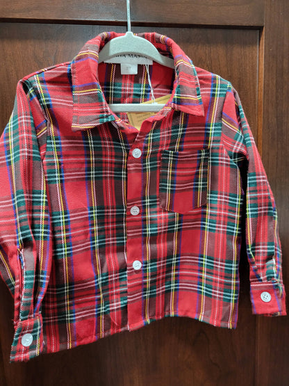 Christmas Red Tartan Plaid Button Up Shirt - Boy's
