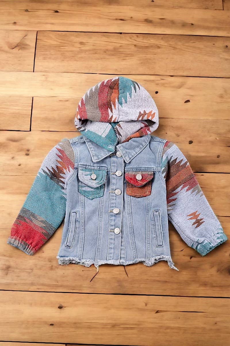 Casey Jacket | Aztec Inspired Denim Jacket with Hoodie