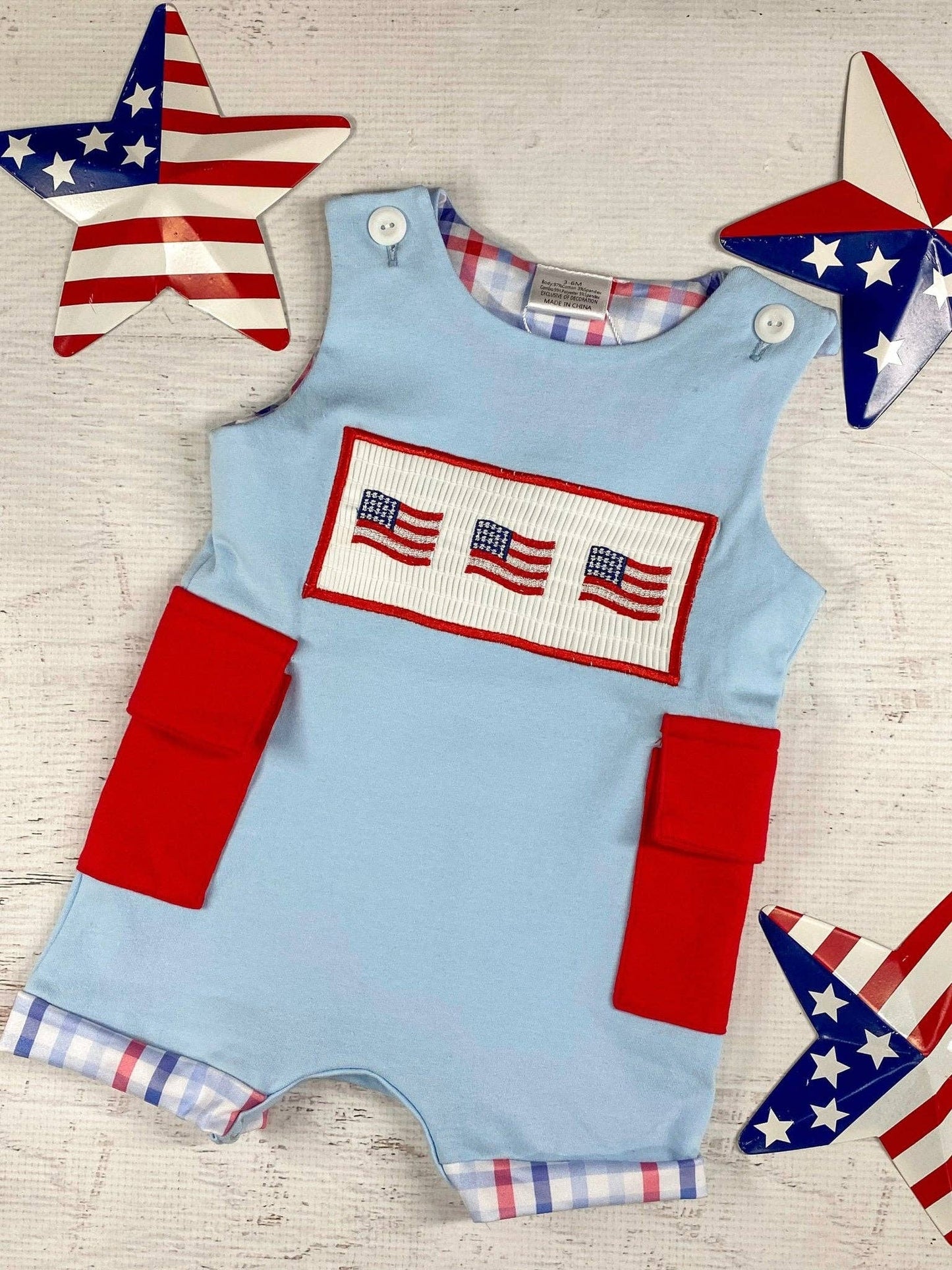 American Flag Smocked Infant Romper