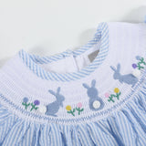 Light Blue Seersucker Easter Bunny Smocked Bishop Dress