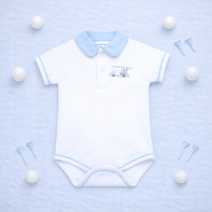 Little Golfer Collared Bodysuit - Light Blue
