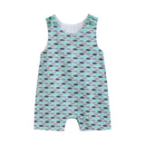 Blue Green Fish Print Shortalls