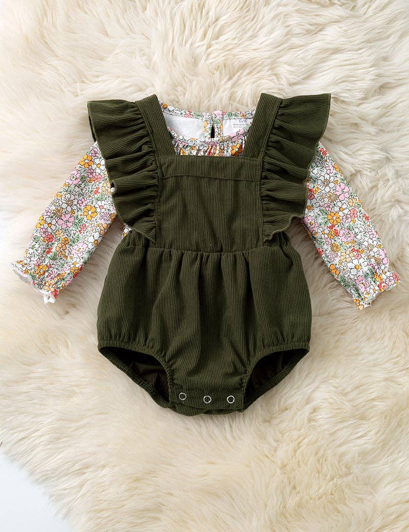 Long sleeve ditsy top and corduroy bodysuit