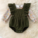 Long sleeve ditsy top and corduroy bodysuit