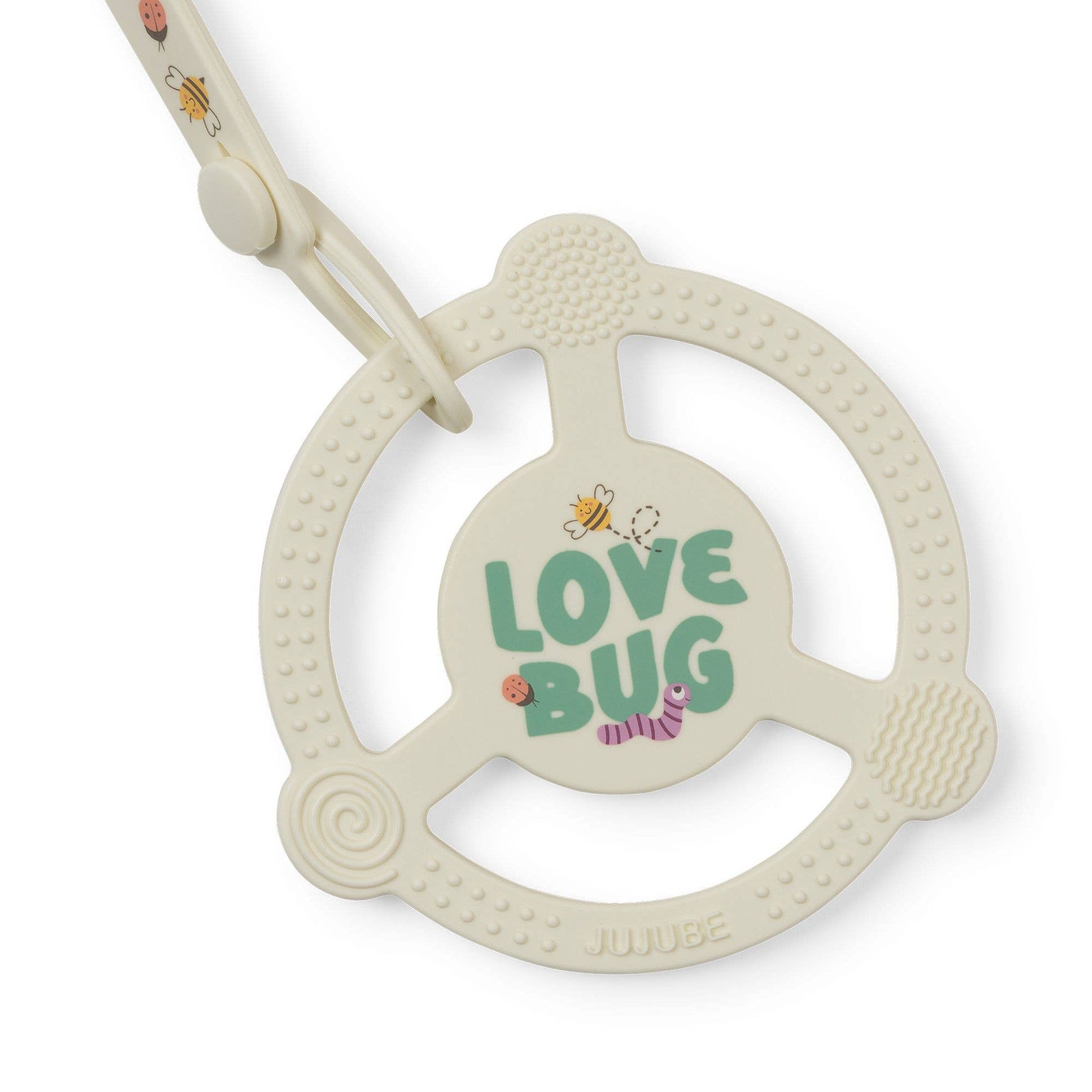 Silicone Teether Ring with Detachable Clip Love Bug