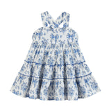 Blue Floral and Bow Print Layered Sundress