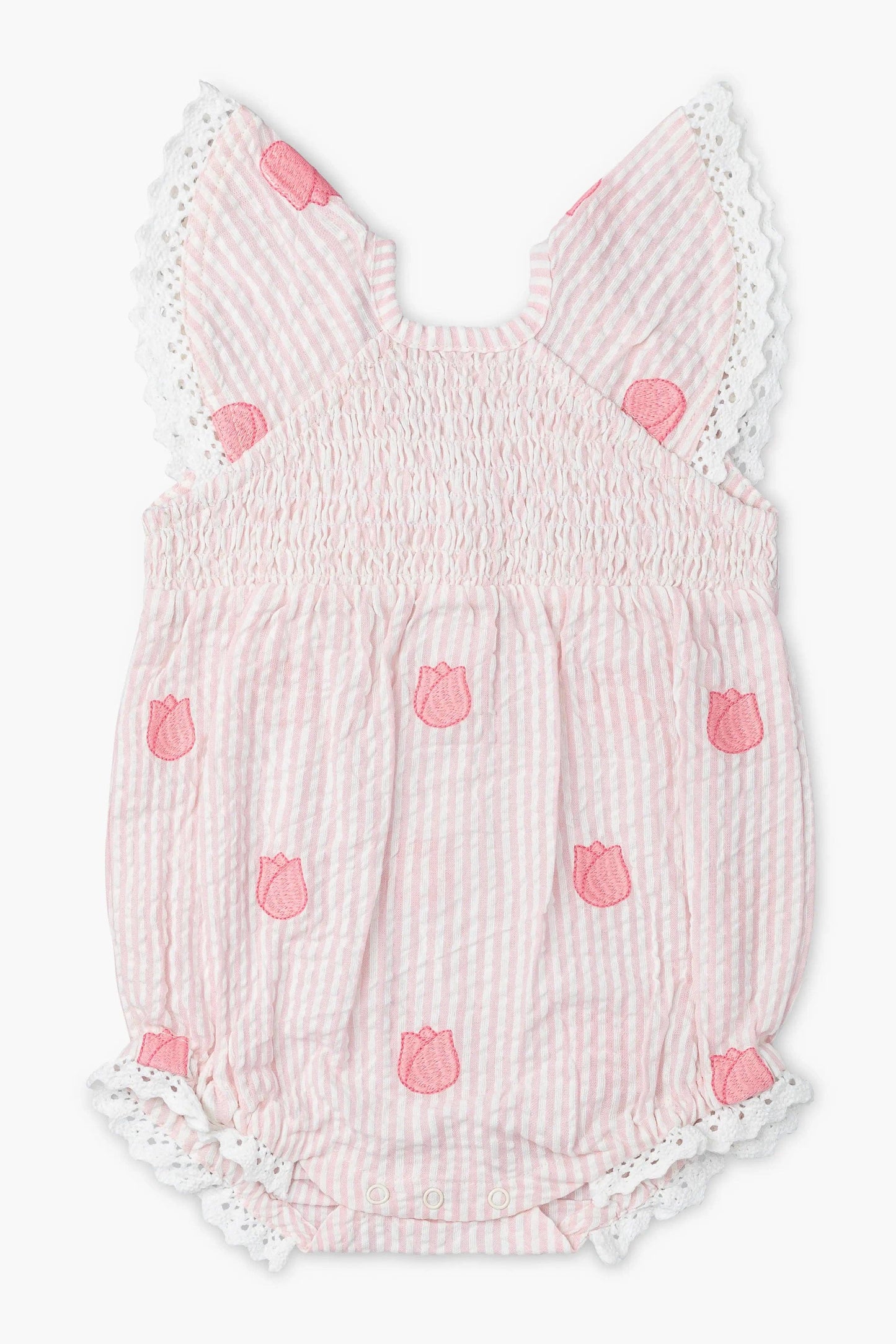 Easter Smocked Bubble Romper Embroidered Tulips