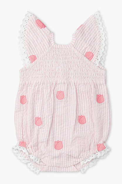 Easter Smocked Bubble Romper Embroidered Tulips
