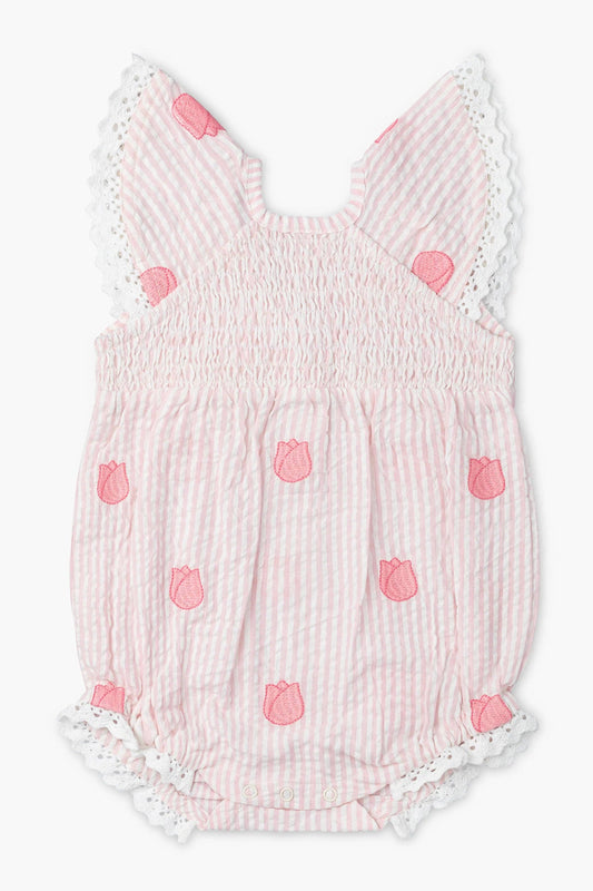 Easter Smocked Bubble Romper Embroidered Tulips