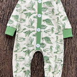 Green Duck printed baby romper with snaps