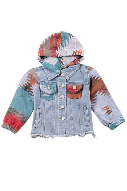 Casey Jacket | Aztec Inspired Denim Jacket with Hoodie