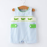 Baby Boys Summer Crocodile Embroidered Smocked Romper